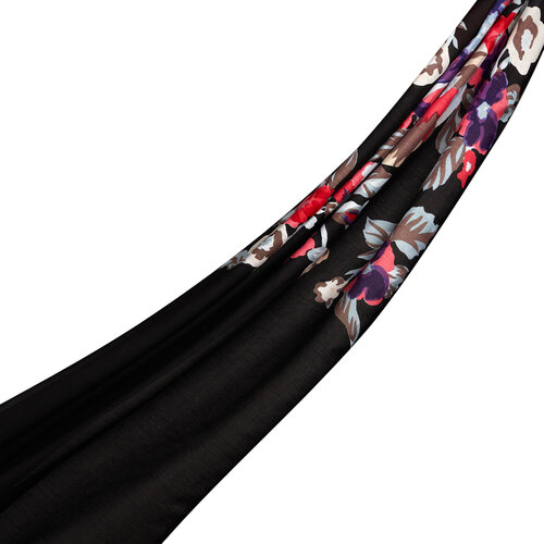 Black Flower Power Print Modal Silk Scarf