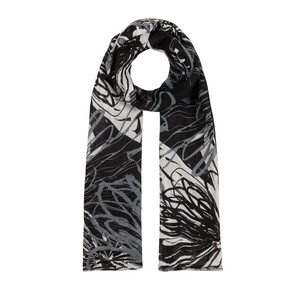 Black Flower Shadow Print Modal Cotton Scarf - Thumbnail