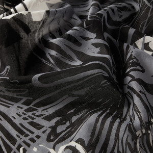 Black Flower Shadow Print Modal Cotton Scarf - Thumbnail