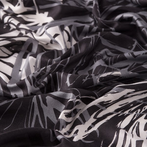 Black Flower Shadow Print Satin Silk Scarf - Thumbnail