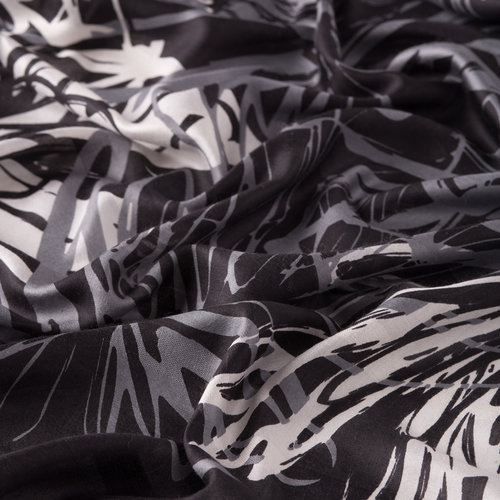 Black Flower Shadow Print Satin Silk Scarf