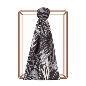 Black Flower Shadow Print Satin Silk Scarf - Thumbnail