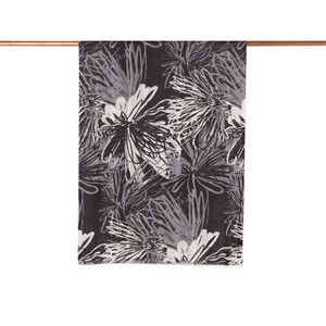 Black Flower Shadow Print Satin Silk Scarf - Thumbnail