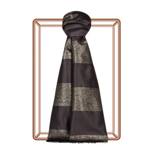 Black Gold Block Lurex Striped Silk Scarf - Thumbnail