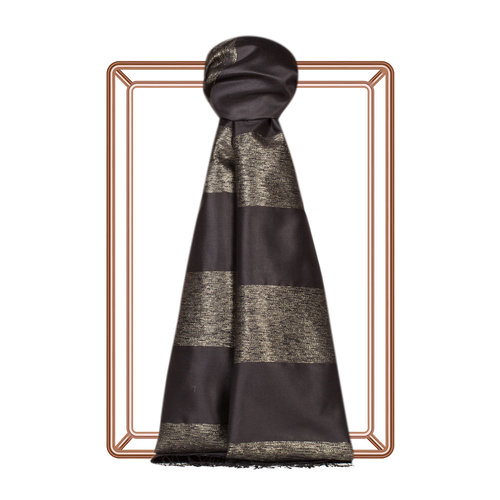 Black Gold Block Lurex Striped Silk Scarf