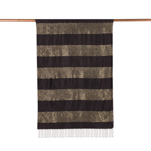 Black Gold Block Lurex Striped Silk Scarf - Thumbnail