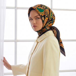 Black Gold Ivy Twill Silk Scarf - Thumbnail