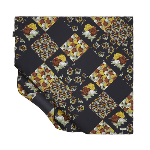 Black Gold Lego Flower Twill Silk Scarf