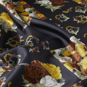 Black Gold Lego Flower Twill Silk Scarf - Thumbnail