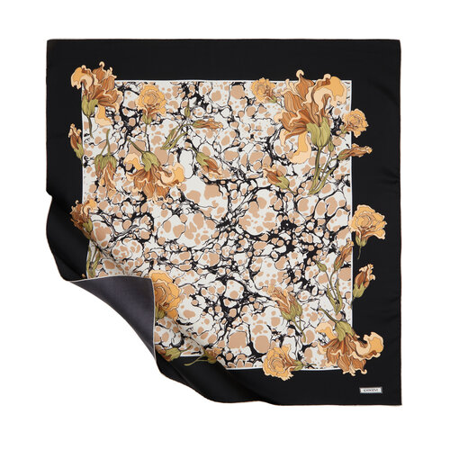 Black Gold Lisianthus Panel Twill Silk Scarf