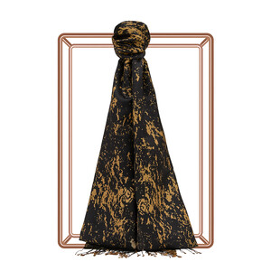 Black Gold Marble Print Silk Scarf - Thumbnail