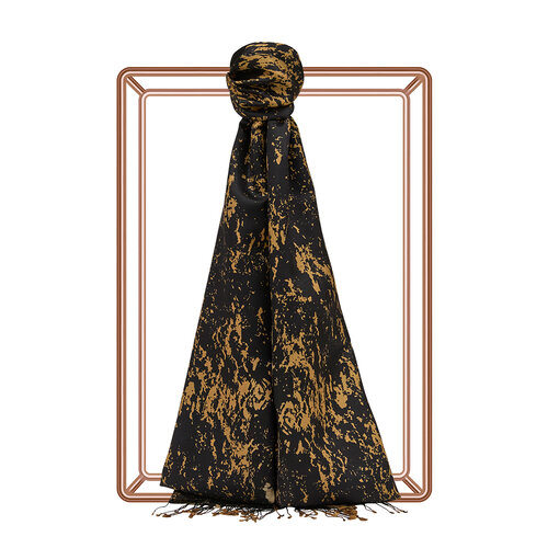 Black Gold Marble Print Silk Scarf