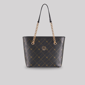 Black Gold Monogram Chain Detailed Tote Bag - Thumbnail