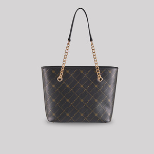 Black Gold Monogram Chain Detailed Tote Bag - Thumbnail