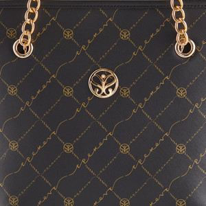 Black Gold Monogram Chain Detailed Tote Bag - Thumbnail