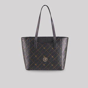 Black Gold Monogram Pocket Detailed Tote Bag - Thumbnail