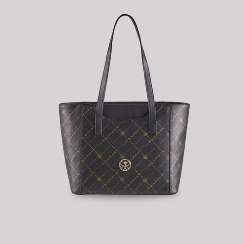 Black Gold Monogram Pocket Detailed Tote Bag