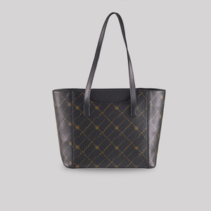 Black Gold Monogram Pocket Detailed Tote Bag - Thumbnail