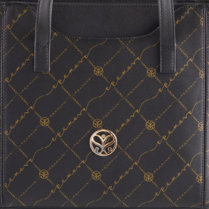 Black Gold Monogram Pocket Detailed Tote Bag - Thumbnail