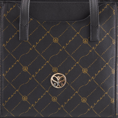 Black Gold Monogram Pocket Detailed Tote Bag