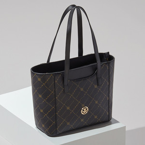 Black Gold Monogram Pocket Detailed Tote Bag - Thumbnail