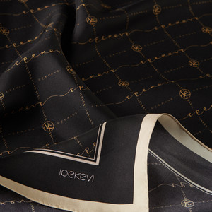 ipekevi - Black Gold Monogram Silk Twill Scarf (1)