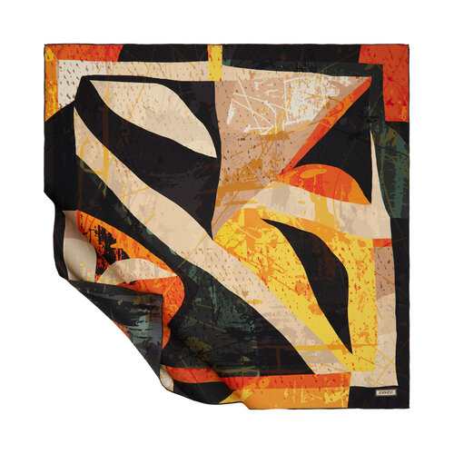 Black Gold Mystic Patterned Twill Silk Scarf