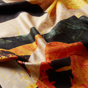 ipekevi - Black Gold Mystic Patterned Twill Silk Scarf (1)