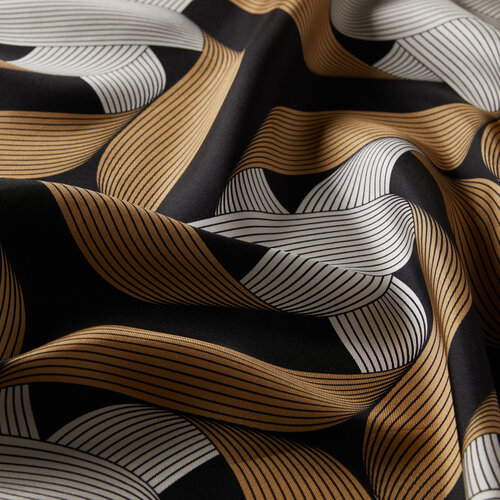 Black Gold Ribbon Print Silk Twill Scarf