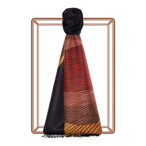 Black Gold Silk Tree Print Silk Scarf