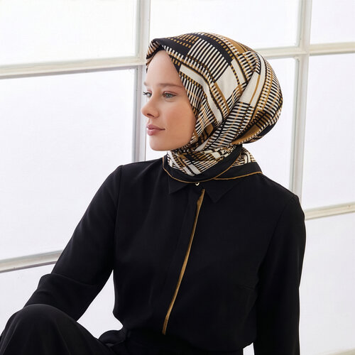 Black Gold Skyscarpers Twill Silk Scarf