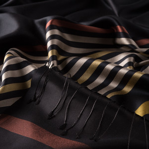 Black Gold Thin Meridian Striped Silk Scarf - Thumbnail