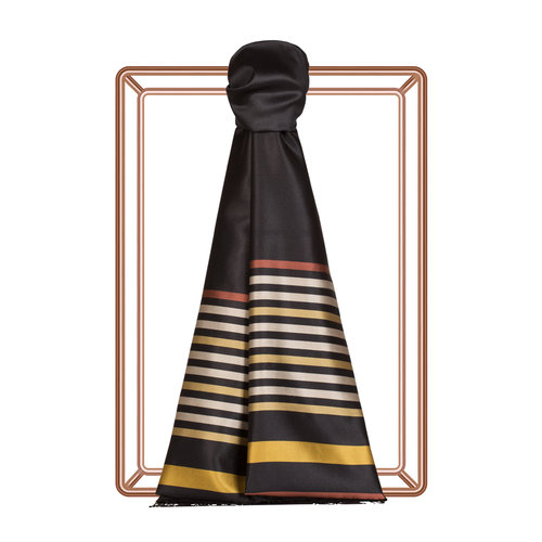 Black Gold Thin Meridian Striped Silk Scarf