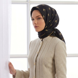 Black Gold Vintage Wall Twill Silk Scarf - Thumbnail