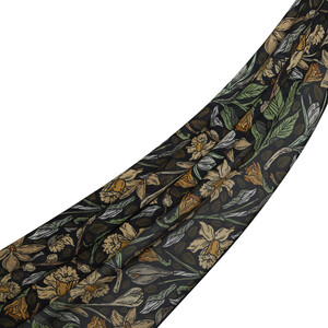 Black Green Botanical Cotton Scarf - Thumbnail