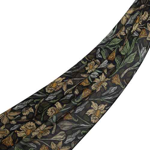 Black Green Botanical Cotton Scarf