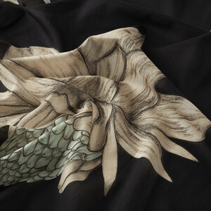 Black Green Ginger Flower Cotton Scarf - Thumbnail