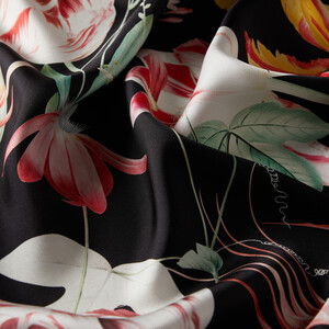 Black Green Melancholia Print Silk Twill Scarf - Thumbnail