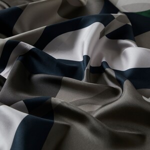 Black Green Picnic Twill Silk Scarf - Thumbnail