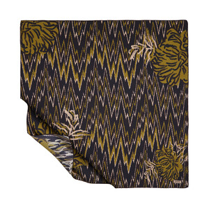 Black Green Retro Zigzag Twill Silk Scarf - Thumbnail