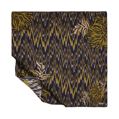Black Green Retro Zigzag Twill Silk Scarf