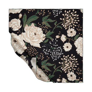 Black Green Rosa Patterned Twill Silk Scarf - Thumbnail