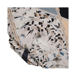 Black Grey Abstract Monogram Twill Silk Scarf - Thumbnail