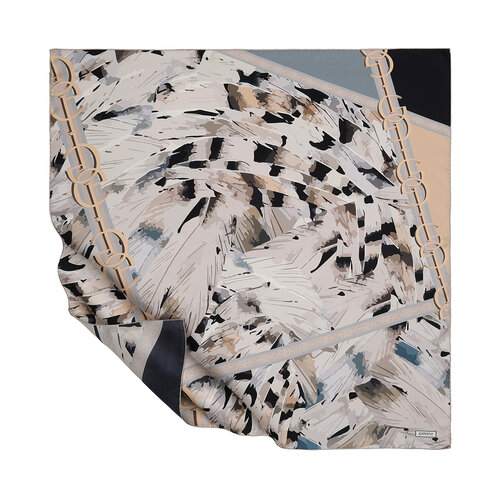 Black Grey Abstract Monogram Twill Silk Scarf