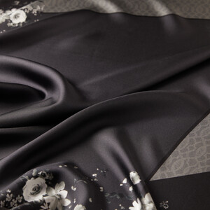 Black Grey Block Garden Twill Silk Scarf - Thumbnail