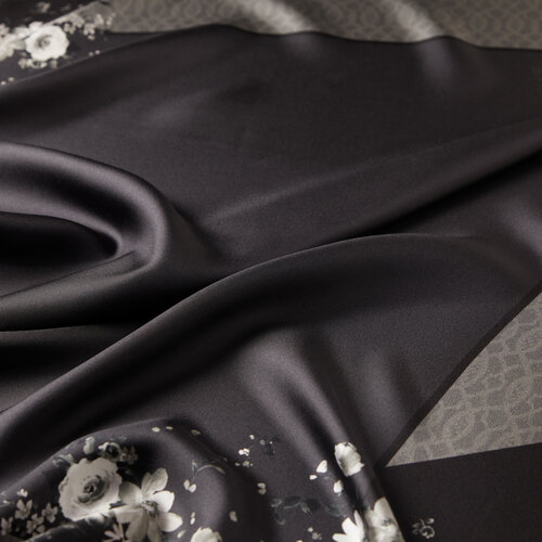 Black Grey Block Garden Twill Silk Scarf
