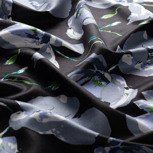 Black Grey Hazan Print Silk Scarf - Thumbnail