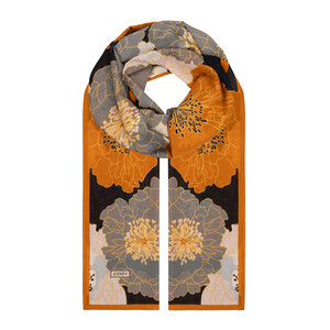 Black Grey Hydrangea Print Cotton Scarf - Thumbnail