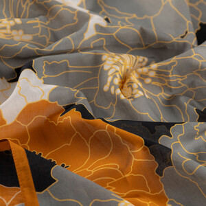 Black Grey Hydrangea Print Cotton Scarf - Thumbnail