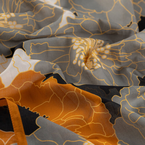 Black Grey Hydrangea Print Cotton Scarf